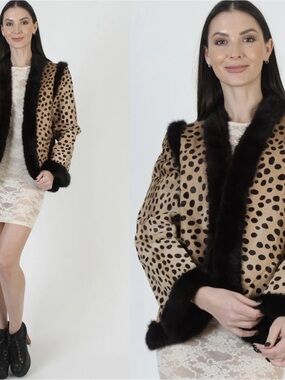 Vintage Bill Blass Pony Hair & Mink Leopard Fur Swing Jacket